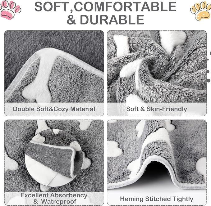 Reginary 4 Pcs Guinea Pig Fleece Blankets, Gray Bones, 24 x 16 Inch | Waterproof Washable Cage Liners, Absorbent Double Layer Bedding for Guinea Pigs, Reusable Pads for Hamsters Rabbits
