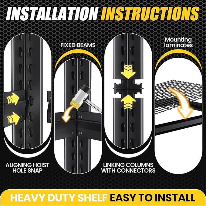 5-Tier Garage Shelving Heavy Duty, 3000LBS Garage Shelves, Adjustable Metal Shelving Unit, Garage Storage Shelves, Utility Storage Rack Shelf, Shelves for Garage Storage, 72" H×46.1" W×20" D