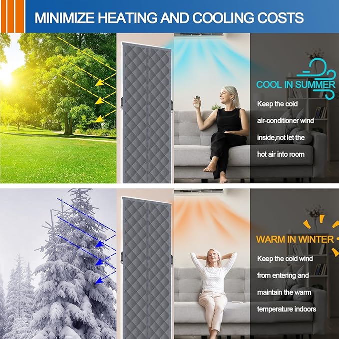 Magnetic Thermal Insulated Door Curtain, Fits Door Size 60'' x 80'', Durable Oxford Cloth Thicken Cotton Fiber Fill, Temporary Doors Insulation Cover, Soundproof Weatherproof Doors Blanket