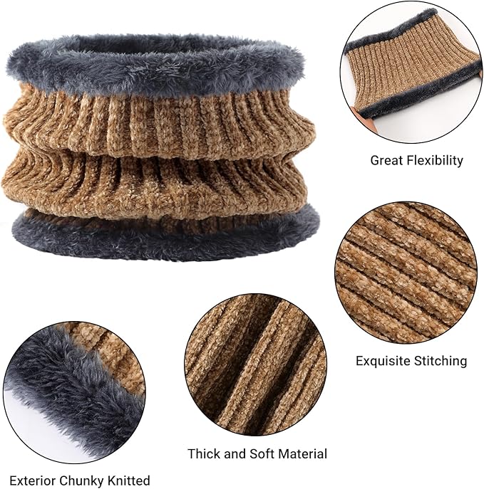 Winter Beanie Hat Circle Scarf Gloves Set for Men Women, Thick Warm Chenille Skull Cap Touchscreen Gloves Neck Warmer