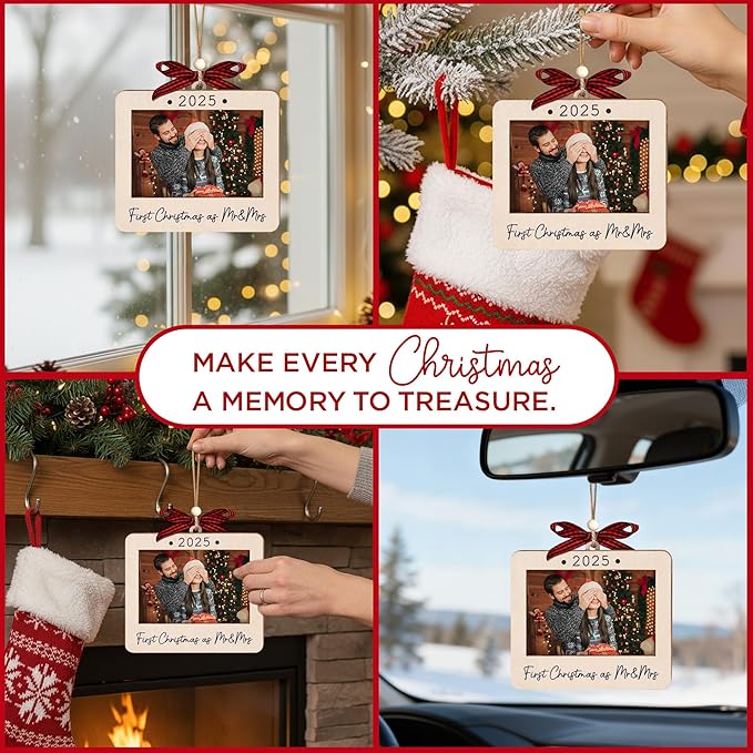 First Christmas As Mr And Mrs 2025 Picture Frame Ornament - Wedding Gifts for Newlyweds - First Christmas Married Ornament 2025 - Newlyweds Gifts For Couples - Mr And Mrs Wedding Gift