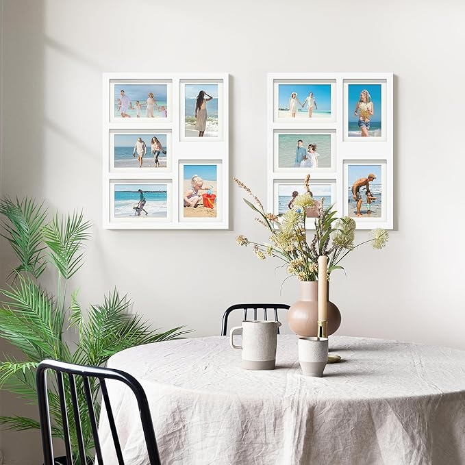 5x7 Picture Frame Collage Holds 5 Photos Made of High Definition Glass, Mat for Display 4x6 Picture Frame Collage Photo for Wall Decor White