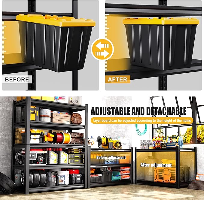 Set of 2 Garage Shelving 5-Tier Heavy Duty Storage Shelves, Adjustable Metal Shelving Unit, Utility Garage Organizer Shelf for Basement, Pantry, Warehouse, Supermarket, 45.7" Wx19.7 Dx71.2 H