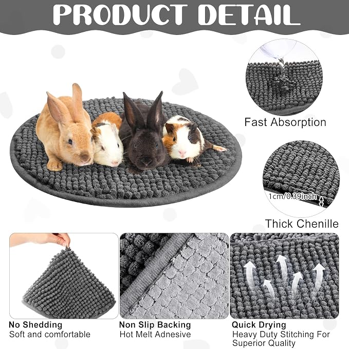 Amylove 4 Pcs Guinea Pig Cage Liner 12 Inch Round Washable Chenille Pee Pads Pet Dog Cat Bedding Training Mat Reusable for Small Animals Puppy Bunny Hamster Chinchilla