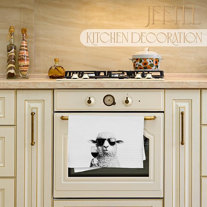 Sheep Decor Kitchen Towels, Sheep Gift Dish Tea Towel for Kitchen Decor, Bar Towels for Bartender, Wine Lover Gifts, 16x24 Inch