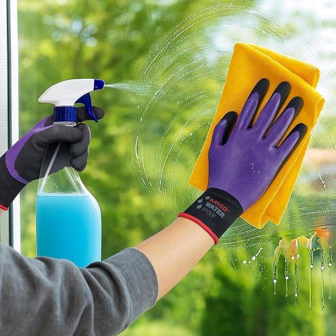 KAYGO Waterproof Work Gloves for Men and Women, Rubber Coated Non-slip Working Gloves for Garden, Outdoor Construction, KG150, Purple, L