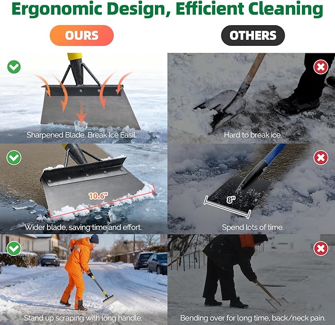 Floor Scraper Long Handle - Ice Removal Tool, Multifunctional Garden Cleaning Flat Shovel, 60" Weed Scraper Heavy Duty Sharp Blade for Lawn Edging,Sidewalk Weeding,Driveway Steps Snow Shovel