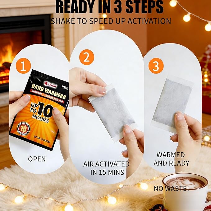 Hand Warmers - 40 Packs Hot Hands Disposable Heat Pad, Hot Hands Hand Warmers, Up to 10 Hours of Safe and Continuous Heat, Perfect for Camping, Outdoor Skiing, Fishing Ideal for Outdoors and Travel.