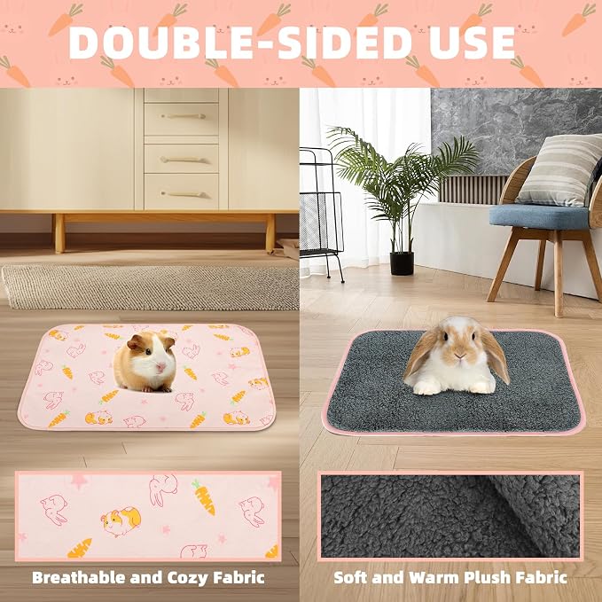 Homimp 2 Pack Guinea Pig Cage Liners,Washable Small Animal Bedding,Waterproof Reusable & Anti Slip Guinea Pig Pee Pad Fast and Super Absorbent Mat for Small Animal Rabbit Bunny Hamster,Pink 24"x47"