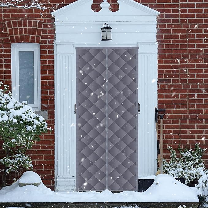Magnetic Thermal Insulated Door Curtain,Fits Door Size 38'' x 82'', Durable Oxford Cloth Thicken Cotton Fiber Fill, Temporary Door Insulation Cover,Soundproof Weatherproof Doors Blanket