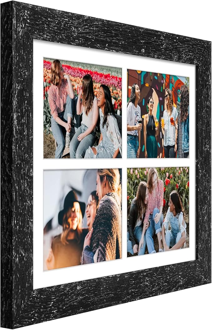 11x15 Picture Frame Display 4 opening 5x7 Picture Frame Collage,Multi Photo Frame with Mat,Plexiglass,Horizontal and Vertical Formats for Wall Decor,Black Wood Grain