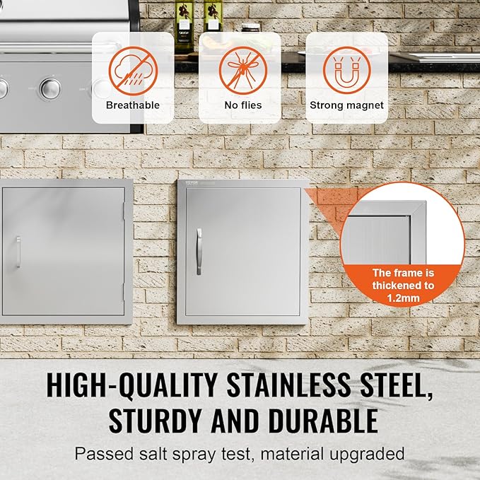 VEVOR BBQ Access Door - 18W x 20H Inch Stainless Steel Vertical Door for Grilling Station