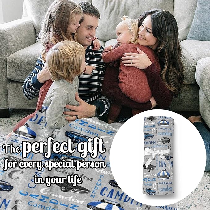 Personalized Car Blanket with Name for Boys, Custom for Kids, Soft Flannel Toddler Customized Gift for Birthday Christmas Baby Shower Newborn 30'' X 40'', 2-car Gray, 30''x40'' for baby