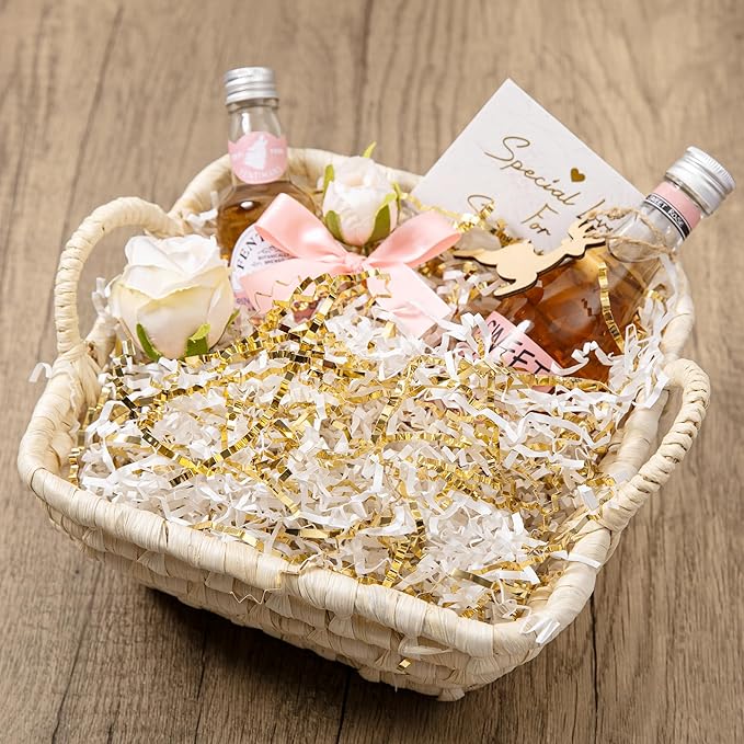 Mefleet 1/2 LB Crinkle Cut Paper Shred Filler 8 oz White & Gold Crinkle Shredded Paper for Gift Box - Gift Basket Bag Filler - Grass Cushion Stuffing for Easter, Mother's day, Birthday Packaging Wrapping