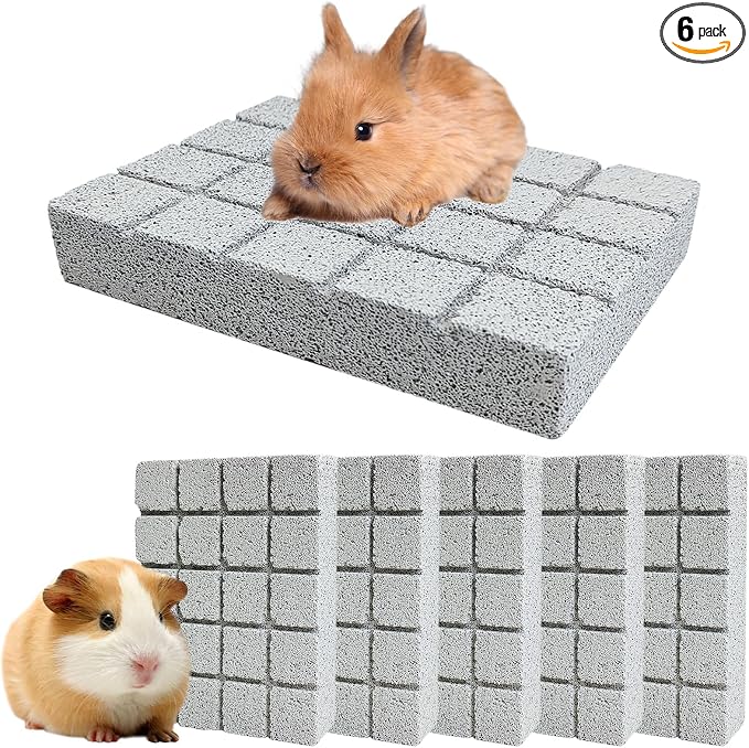 Hamiledyi 6PCS Rabbit Scratching Pads - Lava Stone Grinding Claw Pads & Chew Toys for Small Animals, Hamster, Chinchilla, Hedgehog, Guinea Pig Cage Accessories