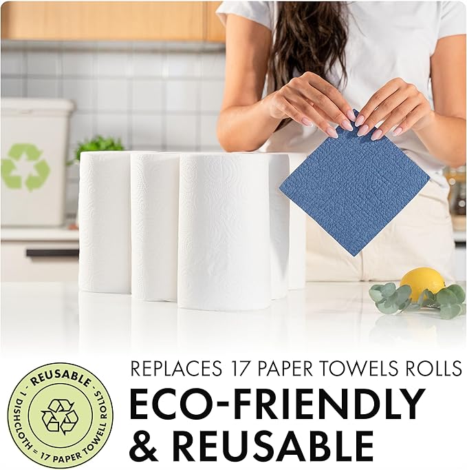 SUPERSCANDI 5 Pack Swedish Dishcloths for Kitchen - 100% Biodegradable&Compostable | Reusable Paper Towels Washable, Food-Safe&Without Plastic - Dish Rags Suitable for Any Surface | Premium, Navy Blue
