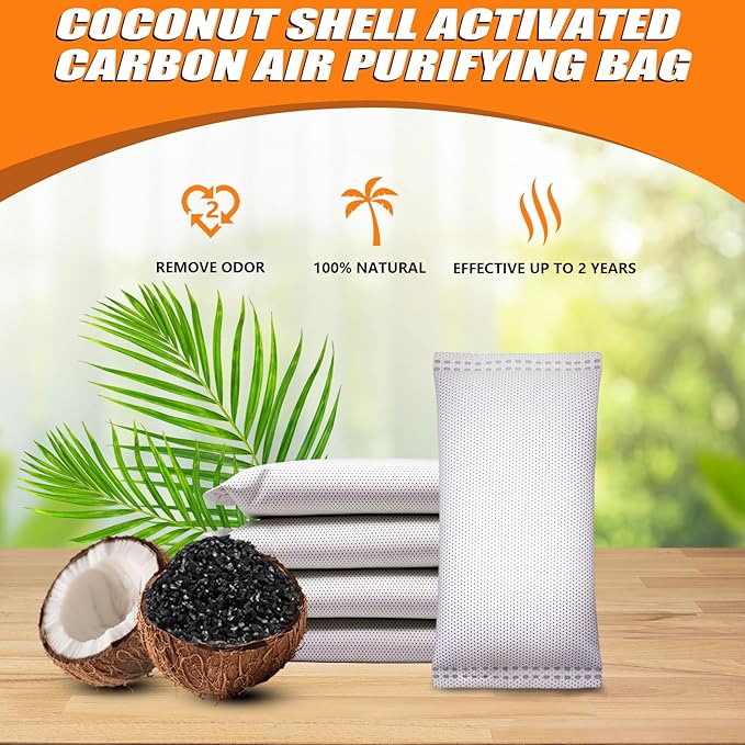 Coconut Shell Charcoal Air Purifying Bags 50g, Removes Odors and Moisture, Nature Fresh Air Purifier Bags, Odor Eliminator for Home, Car, Pets, Bathroom, Basement