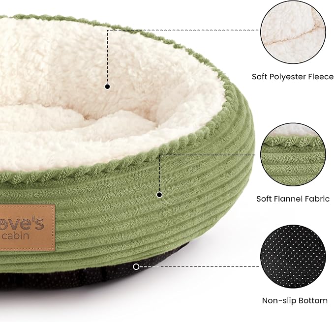 Love's cabin Round Donut Cat and Dog Cushion Bed, 24in Pet Bed for Small or Medium Dogs, Anti-Slip & Water-Resistant Bottom, Soft Durable Fabric Pet Beds, Washable Calming Cat Bed Olive Green