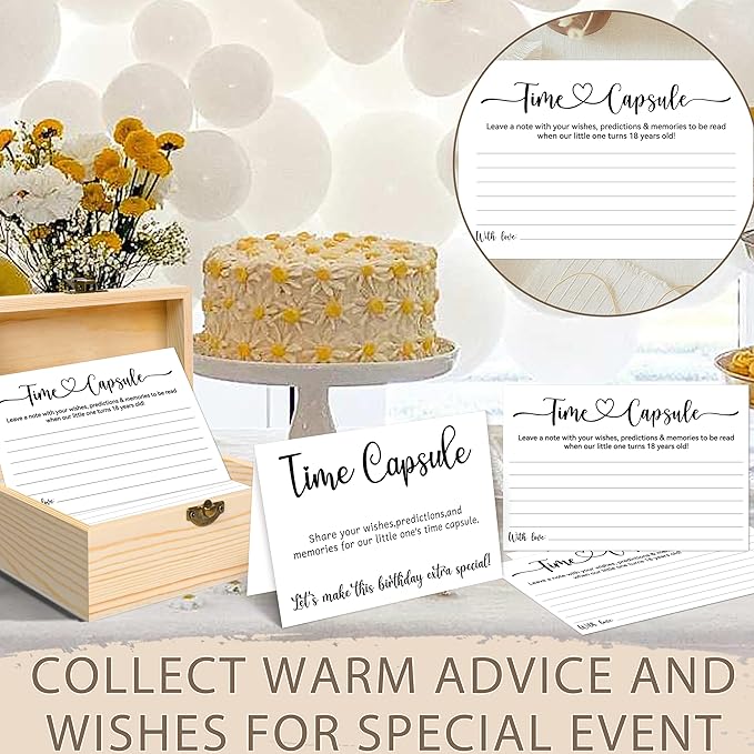 Time Capsule Box 1st Birthday, Baby Time Capsule Box for First Birthday Party Games, 50Pcs Advice and Wishes Cards Gift Keepsake Box for Baby Shower Decorations Games