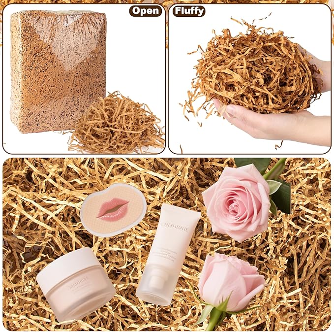 2LB Crinkle Cut Paper Shred Filler,Shredded Paper For Gift Basket Filler,White Confetti,Crinkle Cut Papers For Gifts Wrapping, Basket Filling, Birthdays, Weddings, Anniversaries-Brown