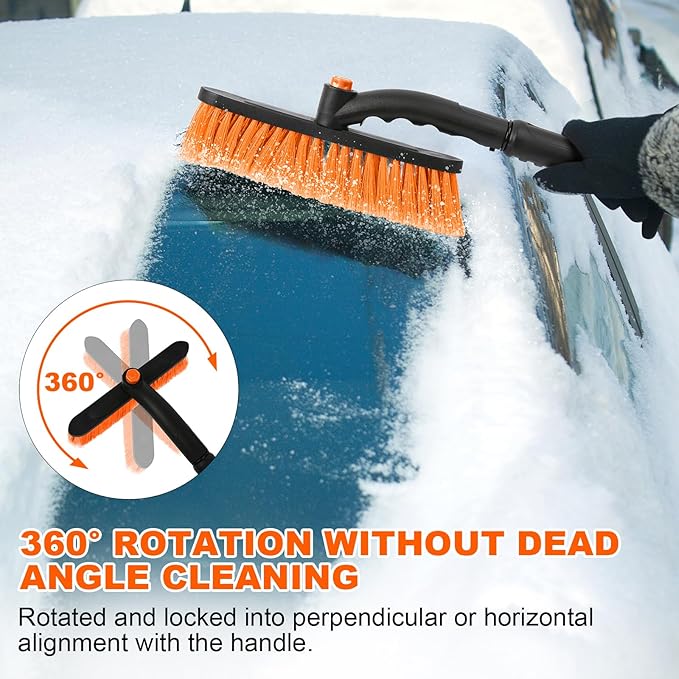 34" Extendable Ice Scrapers for Car Windshield 2-in-1 Snow Brush for Car Snow Scraper for Snow Scraper and Drush with Ergonomic Foam Grip for Cars Trucks SUV with 360° Pivoting Brush Head Orange 1PCS