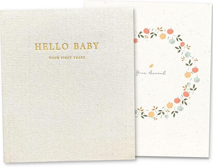 Peachly Baby Memory Book | Baby Book First Year Baby Book Keepsake for Milestones | Simple Cute Baby Scrapbook | Baby Books for Girl | Natural Linen - Clementine