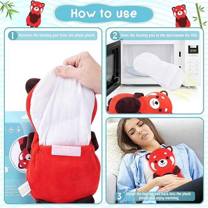 Red Panda Microwave Heating Pad for Period Cramps, Animal Microwavable Heating Pad for Pain Relief with Lavender Scented, Animal Heating Pad for Kids and Women, Warmer Pad for Birthday Mother's Day