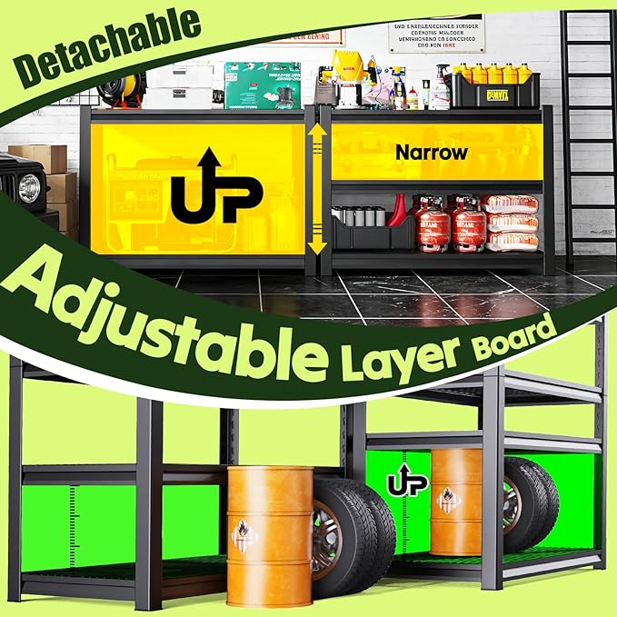 2500LBS Garage Shelving, Heavy Duty Garage Shelves, Adjustable Metal Shelving Unit, Easy Assembly Garage Storage Shelves, Utility Storage Rack Shelf for Garage, Basement, 72" H x 35" W x 16" D