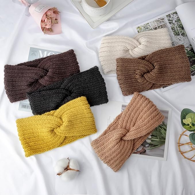 DRESHOW Winter Knit Chunky Headbands for Women Crochet Turban Knitted Ear Warmer Fashion Head Wrap 6 Pack