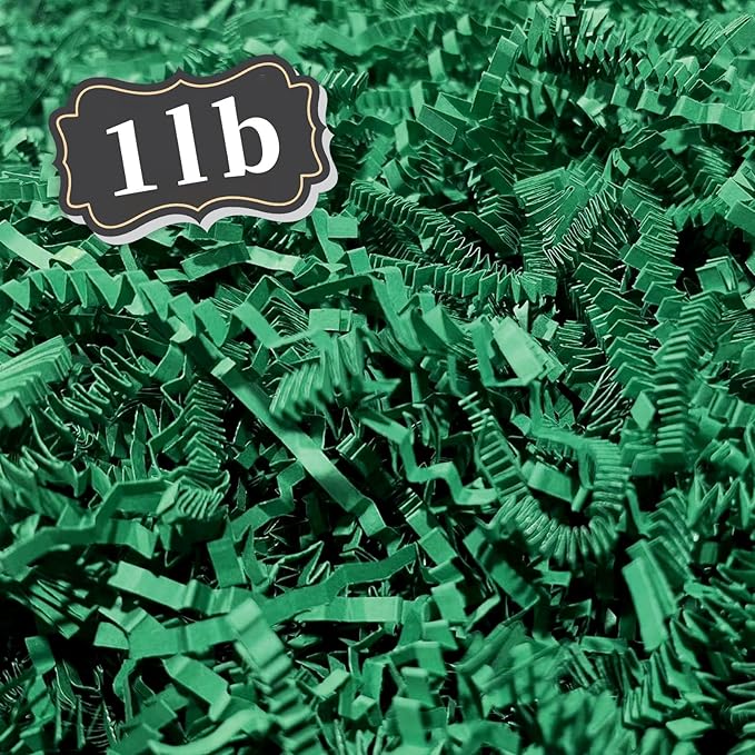 ZEBMOON 1 LB Green Crinkle Cut Paper Shred Filler Great for Gift Wrapping, Basket Filling, Birthday, Wedding, Halloween Thanksgiving, Christmas Day, New Year Party Decorations Filling Supplies