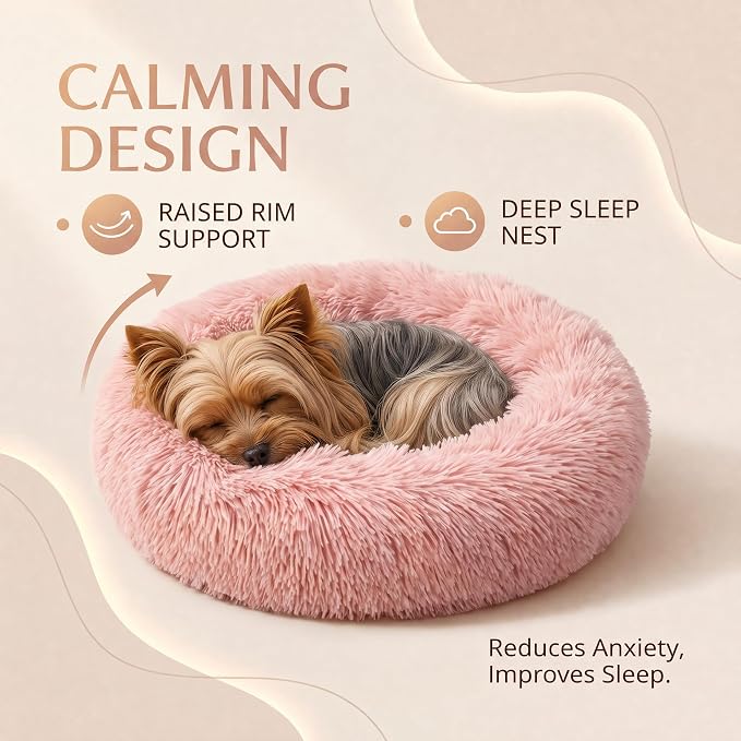 Tiny Dog Bed for Extra Small Dogs for Chihuahua Pomeranian Toy Poodle | 15 Inch Washable Puppy Bed,Soft Faux Fur Calming Donut Bed,Pink