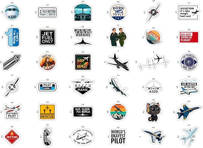 100Pcs Aviation Stickers and Decals Waterproof - Pilot Stickers for Laptop, Airplane Decals - Aviation Gifts for Pilots - Gift for Women & Men