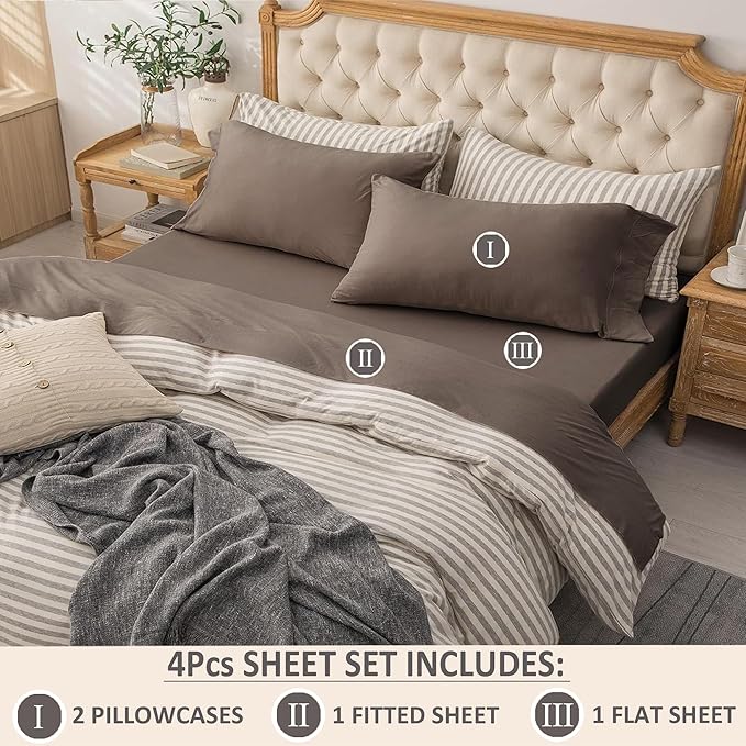PURE ERA Jersey Knit 3pcs Bed Sheet Set 100% T-Shirt Cotton Super Soft Comfy Breathable Fits Mattress Up to 20" Extra Deep Pocket (Solid Brown, Twin XL)