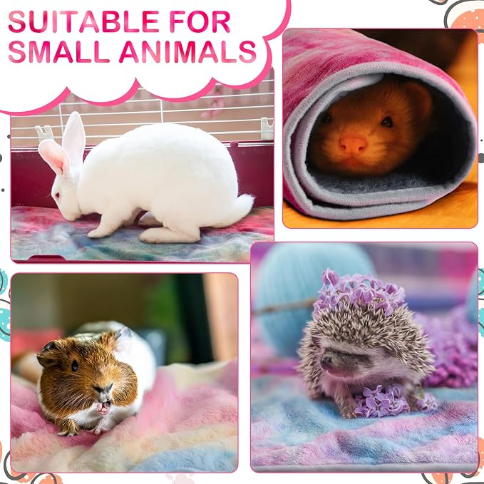 Reginary 4 Pcs Guinea Pig Fleece Blankets, Tie Dye, 24 x 16 Inch | Waterproof Washable Cage Liners, Absorbent Double Layer Bedding for Guinea Pigs, Reusable Pads for Hamsters Rabbits