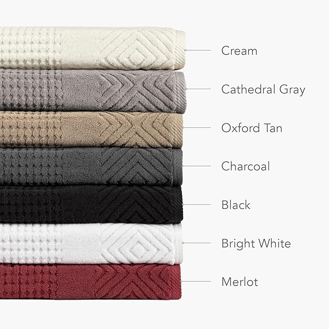 Texere 100% Organic Cotton Diamond Jacquard 700 GSM Luxury Bath Towel Sets, Soft and Absorbent Hotel Quality, Bath Towels, Hand Towels, Washcloths (Diamond, Bright White, 6 Piece)