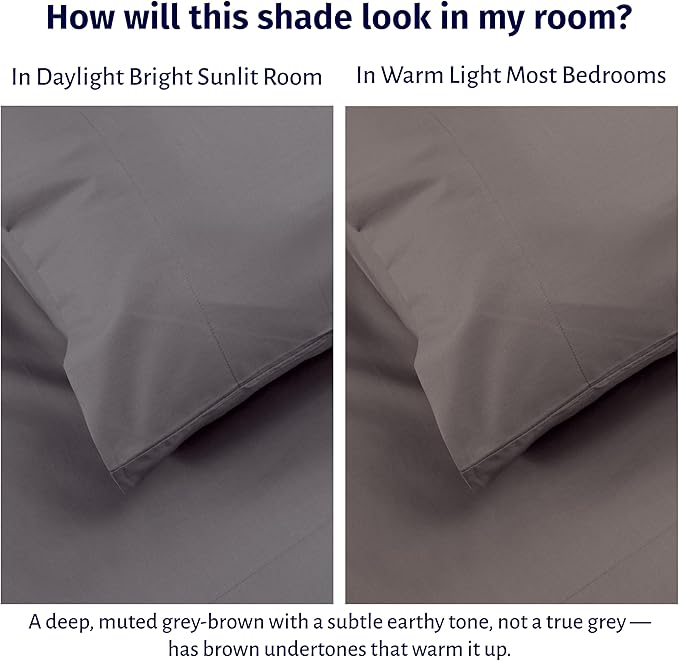 California Design Den Queen Size Sheet Set - Certified 100% Egyptian Cotton Queen Size Percale Sheets with Deep Pockets, Lightweight, Crisp, Cool & Durable Luxury Bedding Set - Grey