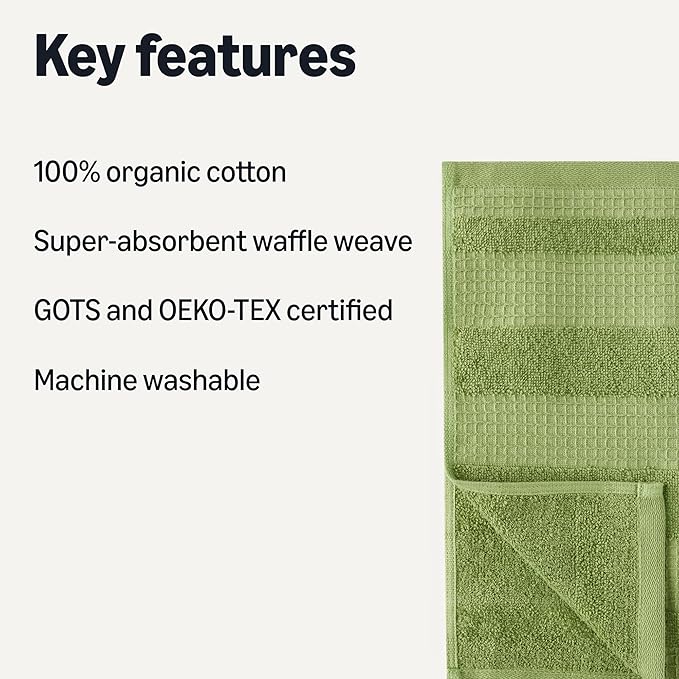 Amazon Basics Organic Cotton Waffle Kitchen Dish Cloths - Ultra Absorbent, Quick Drying, Lint-Free, 12 x 12 inches, 6-Pack (2 Brown, 2 Olive, 2 Navy)