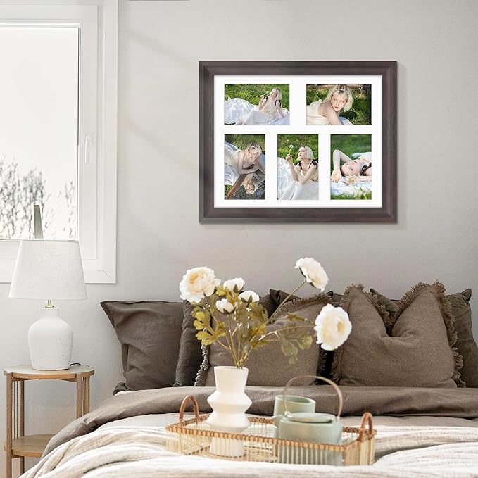 11x14 Picture Frame 4x6 Collage Picture Frame Displays Five 4x6 inch Photos or 11x14 (Without Mat) Wall Decor or Tabletop Walnut