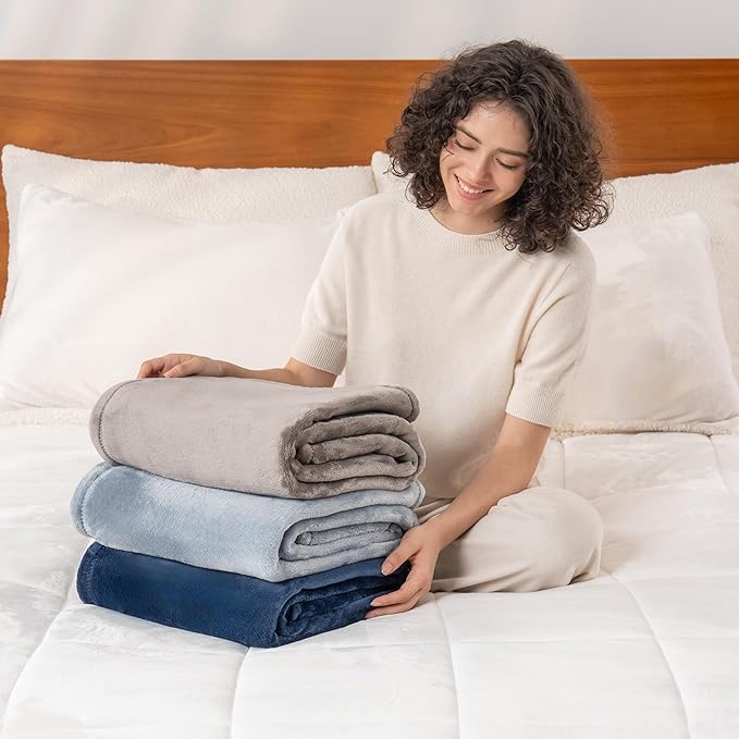 Berkshire Blanket Classic VelvetLoft® Solid Throw Blanket, Lightweight Soft Fuzzy Plush Throw Blanket for Bed and Couch, Dress Blues, 50x60 Inches