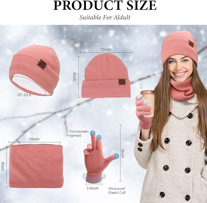 mysuntown Winter Beanie Hat Scarf and Touch Screen Gloves 3-Piece Set, 2025 Cold Weather Knit Fleece Lined Warm Unisex Sets