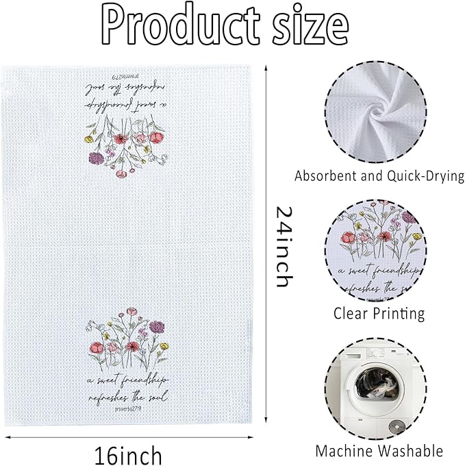 Gift Dish Towels for Best Friend, Christian Gifts for Men and Women, for Friends, Friendship Gift Tea Towels (24 x 16 in)