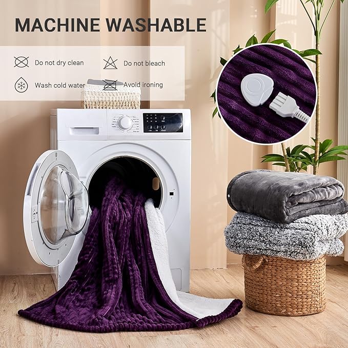 Heated Blanket Electric Queen, Soft Flannel Heating Blanket with 8 Hours Auto Off 10 Fast Heating Levels Machine Washable Sherpa Heated Blanket with Overheating Protection