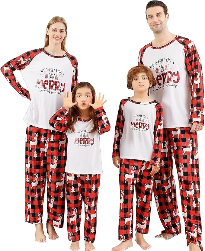 Family Christmas PJs Matching Sets, Cute Holiday Pajamas Printed Top and Pants, Xmas Jammies for Couples/Men/Women