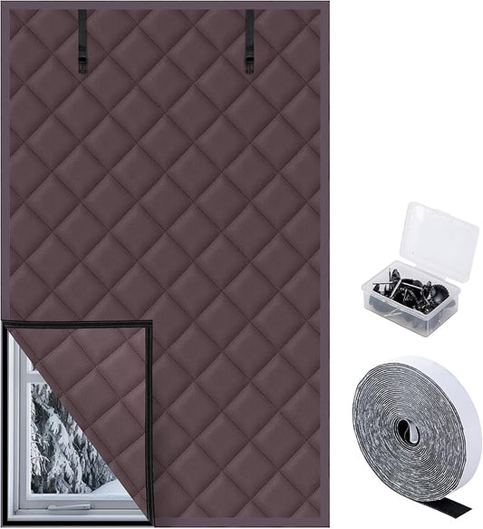 3 Layer 63 x 39 Inch Winter Insulated Window Curtain,Oxford Thermal Insulated Window Blanket with Fastener,Brownish Red Window Insulation Kit for Winter Keeping Warm