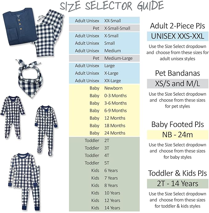 JAMIE Matching Family Jammies Holiday Pajamas 100% Organic Cotton PJs Adults, Kids, Toddlers, Baby, Pets