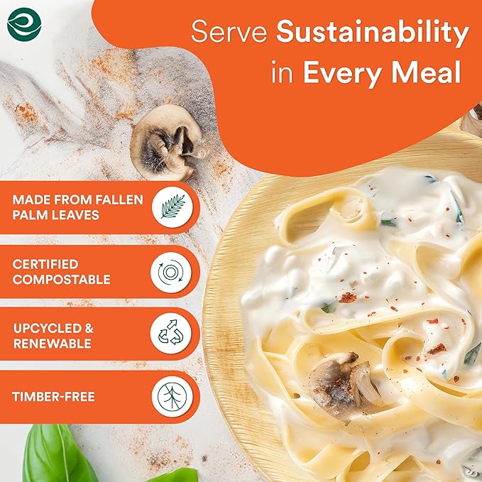 ECO SOUL Compostable 8 Inch Palm Leaf Round Plates (400 Count) Like Bamboo Plates | Biodegradable | Eco-Friendly, Microwave & Oven Safe