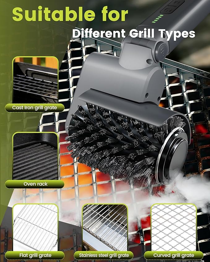 KISUFU [7.4V High-Power] Electric Grill Brush, 68W Motorized BBQ Scrubber with 50kg.f Torque, Bristle Free Grill Brush for Outdoor Grills, 150 Mins Runtime Heavy Duty BBQ Cleaning Tool