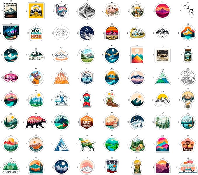 100Pcs Mountain Stickers for Scrapbooking, for Water Bottle, Laptop - Mountain Gifts & Party Decorations - Adventure, Camping Stickers, Nature Decals - Gift for Women & Men