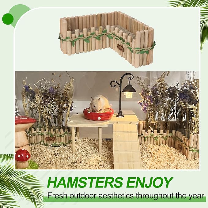 Hamster Cage Sprays Flower Foraging Holder - Natural Wood Feeding Stand, Small Pet Habitat Accessories for Hamsters Mouse Guinea Pig Dwarf Gerbils Syrian Mice (Leaf - L Shape)