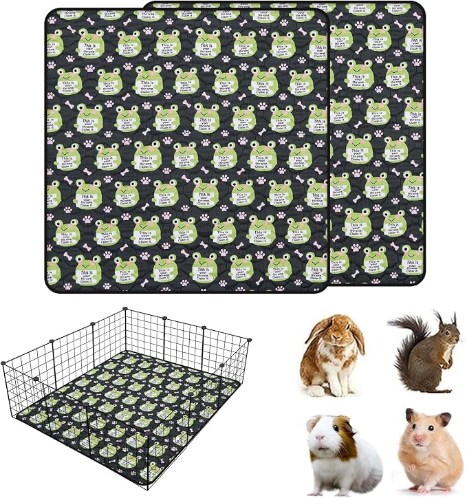 2PCS Reusable Guinea Pig Cage Liners,36"x36"Washable Fast Absorbent Odor Resistant Anti-Slip Training Pee Pads, Funny Frog Pattern,Options for Guinea Pigs, Rabbits, Hamsters, Rats, Chinchillas